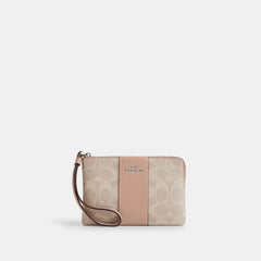 Coach Outlet Corner Zip Wristlet In Signature Canvas With Stripe