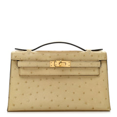 Ostrich Kelly Pochette Clutch Parchemin