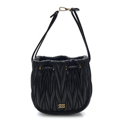 Nappa Matelasse Mini Drawstring Bucket Bag Black
