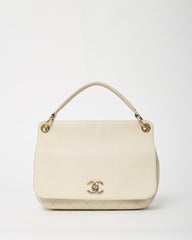 Chanel White Caviar Leather Large Top Handle Flap Bag with Removable Strap