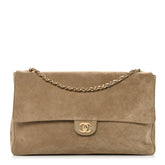 Suede Calfskin Souplissimo Maxi Flap Dark Beige