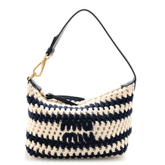 Fabric Crochet Pouch Blue White