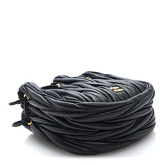 Nappa Matelasse Mini Drawstring Bucket Bag Black