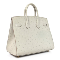 Ostrich Birkin Sellier 25 Gris Perle