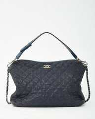 Chanel Navy Quilted Caviar Leather French Riviera 2Way Hobo Shoulder Bag