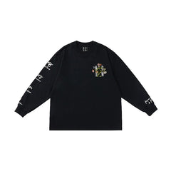 MEDM China-Chic Autumn Flower Embroidery Clothing Couple Pullover Round Neck Long Sleeve T-shirt Men and Women Fashion Brand Loose
