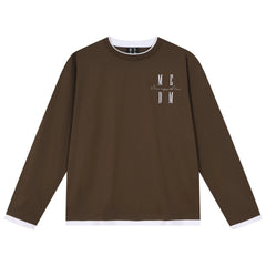 MEDM Simple and Versatile Fake Two Piece Round Neck Casual Long Sleeve T-shirt Embroidered Logo Loose and Slim Couple Top Autumn