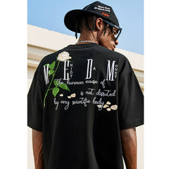 Hou Minghao's Rose 3D Embroidered Short Sleeve T-shirt MEDM American Street Loose Edition Cotton Short Sleeve