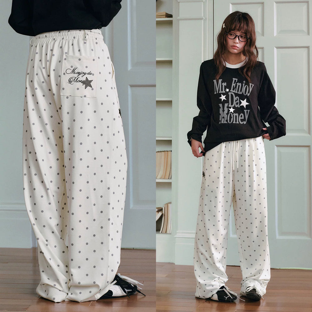 MEDM Wave Dot Star Sticker Leather Cool Air Layer Casual Bathroom Pants High Waist Wide Legs Loose Drawstring Straight Leg Pants Trendy