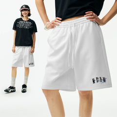 MEDM Color Basic Versatile Logo Embroidered Loose Shorts Trendy Men's and Women's Simple Drawstring Casual Pants Summer