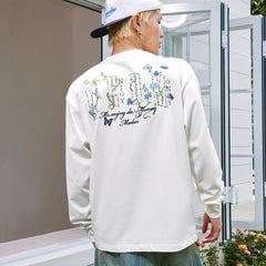 MEDM2025 new product butterfly vine round neck casual long sleeved T-shirt commuting simple couple base shirt top autumn