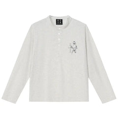 MEDM Rose Print Henley Long Sleeve Tee