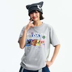 MEDM full print hand-painted star letter print embroidery casual round neck short sleeved trendy loose skin friendly couple T-shirt