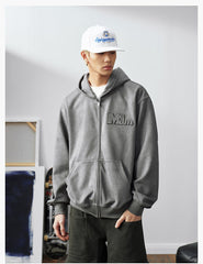 MEDM Suede Logo Patch Zip-Up Hoodie