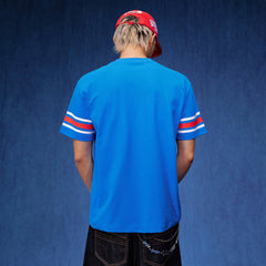 MEDM star studded bead contrasting striped quick drying casual retro jersey loose antibacterial short sleeved T-shirt for men and women