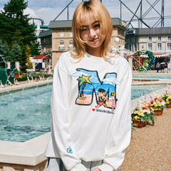 MEDM x NEWMASUS collaboration seaside coconut tree print casual round neck long sleeved T-shirt trendy couple top