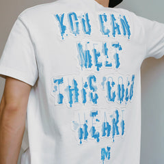 MEDM MELTING ICE Patchwork Letter Printed Casual Round Neck Short Sleeve American Trendy Versatile Couple T-shirt