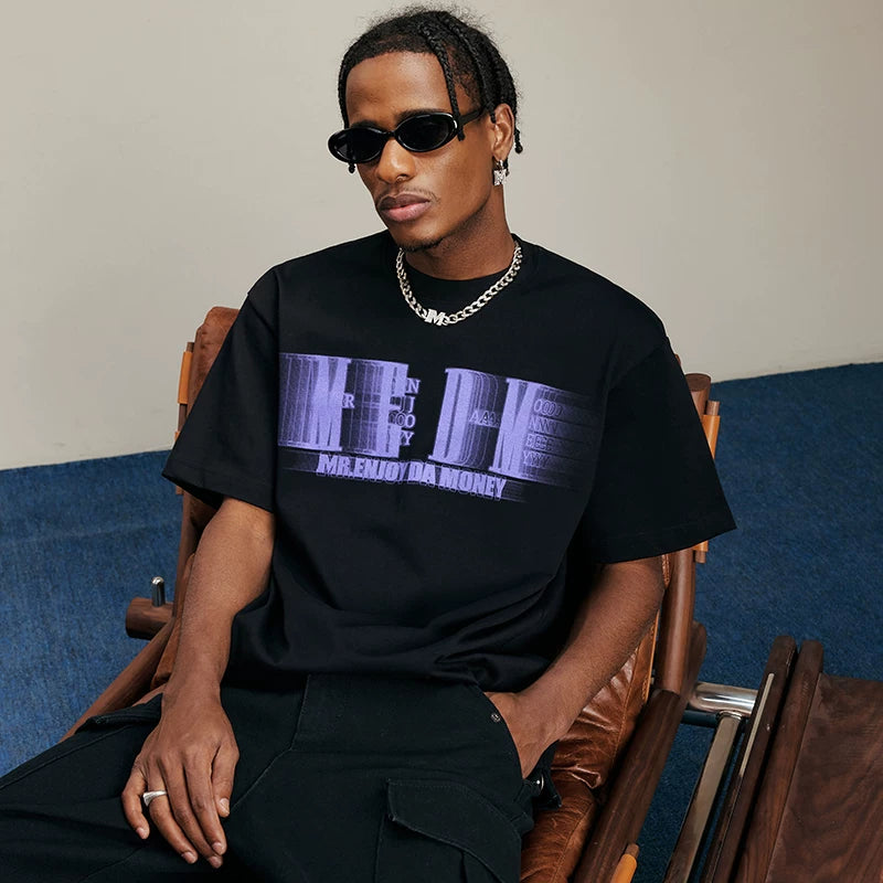 MEDM horizontal letter phantom ins contrasting short sleeved T-shirt men's print loose American pop brand hip-hop tee