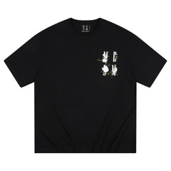 MEDM 3D Embroidered Camellia Short sleeved T-shirt Men's Summer Loose Couple Top Round Neck Half Sleeve Trendy Casual