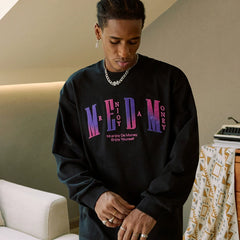 MEDM toothbrush embroidered seal long sleeved T-shirt for men's autumn loose top for women's American hip-hop couple casual T-shirt