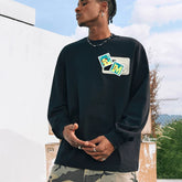 MEDM animal ID Velcro long sleeved T-shirt for men and women, autumn American hip-hop T-shirt, casual loose couple top