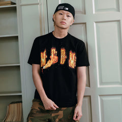 MEDM flame shaped letter logo print casual round neck short sleeved American street unisex loose T-shirt