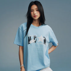 MEDM Little Fragrance Star Patch Cloth Letter Printed Casual Round Neck T-shirt American Street Versatile Cotton Couple Short Sleeve