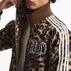 MEDM leopard print ribbon splicing sports and leisure jacket with embroidered logo for men and women, loose stand up collar jacket for spring