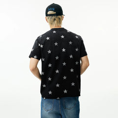 MEDM contrasting logo printed with stars, washed and worn, casual round neck T-shirt, American retro loose short sleeved for men and women