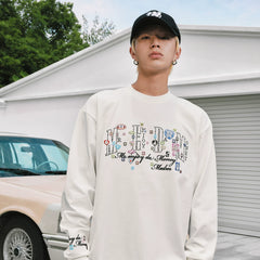 MEDM Cute Cartoon ICON Printed Casual Round Neck Long Sleeve T-shirt Cotton Loose Couple Base Top Autumn