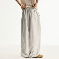 MEDM solid color simple wide leg casual loose straight tube paratrooper pants with side drawstring versatile commuting floor pants for men