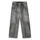 MEDM washed, rubbed, worn, M button casual jeans autumn and winter American street style multi pocket loose pants for men