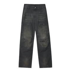 MEDM Spring and Autumn ripped washed casual zipper work pants with American street design sense, unisex straight leg pants
