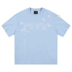 MEDM American style short sleeved T-shirt with lace butterfly design, unisex summer T-shirt, trendy brand style round neck short sleeved shirt