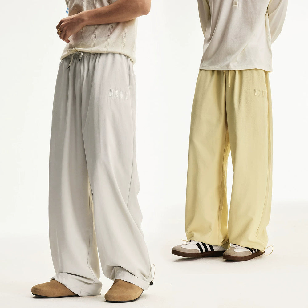 MEDM solid color simple wide leg casual loose straight tube paratrooper pants with side drawstring versatile commuting floor pants for men