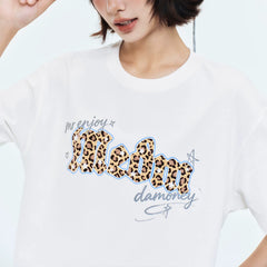 MEDM leopard print Gothic graffiti patch casual round neck short sleeved American street style unisex loose T-shirt summer