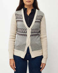 Gucci Grey/Beige/Brown Wool Knit Geometric Pattern Cardigan Sweater - S