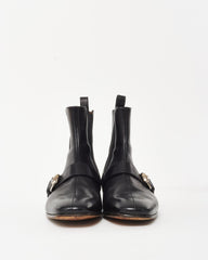 Gucci Men's Black Leather Buckle Chelsea Boots - 8 MEN