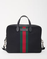 Gucci Black Techno Canvas Web Top Handle Briefcase with Strap