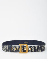 Dior Navy and White Monogram Oblique Jacquard Canvas Gold D DiorQuake Belt - 85