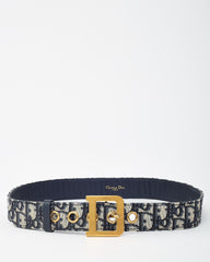 Dior Navy and White Monogram Oblique Jacquard Canvas Gold D DiorQuake Belt - 85