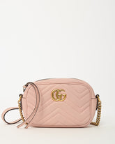 Gucci Pink Chevron Leather Mini Marmont Camera Bag GHW