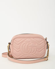 Gucci Pink Chevron Leather Mini Marmont Camera Bag GHW