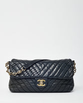 Chanel Black Surpique Chevron Leather Paris-Byzance Large Flap Bag GHW