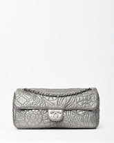 Chanel Silver Vinyl Graphic Edge Camellia Flower Accordion Flap Bag SHW