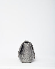 Chanel Silver Vinyl Graphic Edge Camellia Flower Accordion Flap Bag SHW