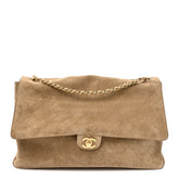 Suede Calfskin Souplissimo Maxi Flap Dark Beige