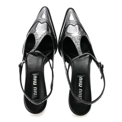 Calfskin Brogue Slingback Pumps 39 Black