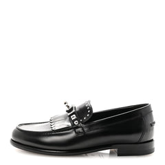 Glazed Calfskin Medor Studded Fringe Womens Destin Loafer 35 Black