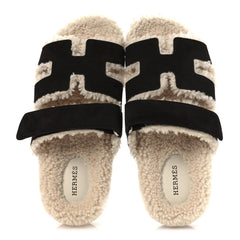 Suede Goatskin Woolskin Womens Chypre Sandals 38.5 Marron Ebene